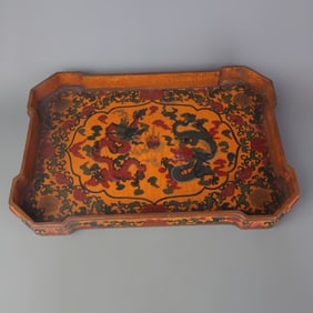 LACQUERWARE WOOD ANIMAL LOONG DRAGON PLATE DISH TRAY