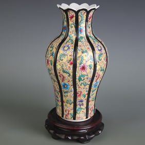 CLOISONNE COLOR FLORAL DESIGN FLOWER MOUTHED PORCELAIN VASE