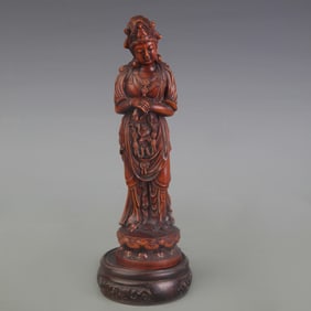 A FINE WOODEN CARVING STATUE OF GUANYIN
