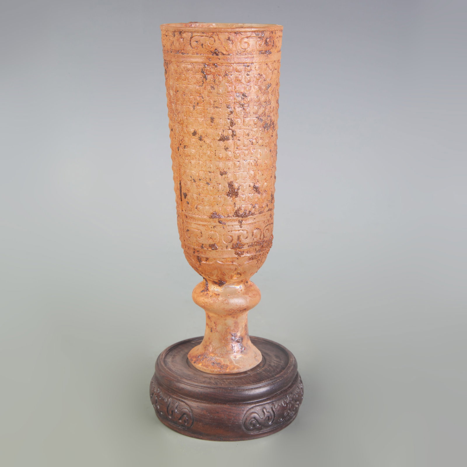 A FINELY CARVED CRYSTAL CUP: Han Dynasty Style; High: 6.6 in