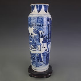 BLUE AND WHITE FIGURE DESIGN PATTERN CYLINDER STYLE PORCELAIN VASE