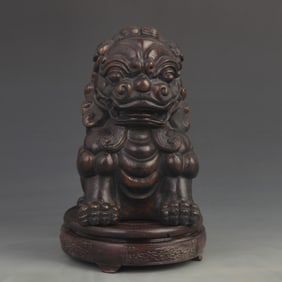 BAMBOO ROOT CARVING GUARDIAN LION ORNAMENT
