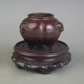 BRONZE BEAST HEADED TRIPOD INCENSE BURNER