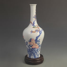 FAMILLE CLOISONNE ENAMEL PORCELAIN VASE WITH FLOWER AND BIRD PATTERN