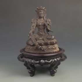 PALA STYLE BRONZE GREEN TARA SEATED STATUE