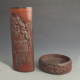 BAMBOO CARVED MOUNTAIN LANDSCAPE DESIGN ARM REST