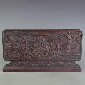 A FINE SANDALWOOD CARVED EIGHT IMMORTALS TABLE SCREEN