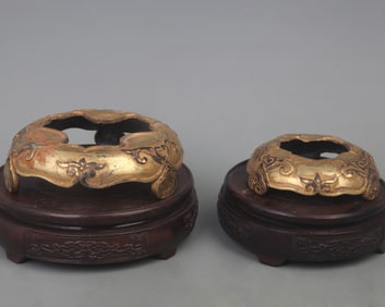 PAIR OF BRONZE INCENSE BURNER BASES
