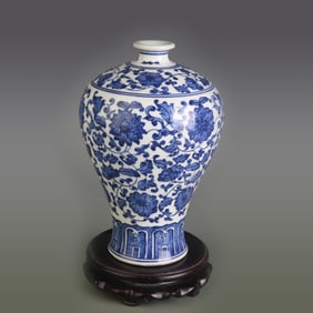 BLUE AND WHITE LOTUS DESIGN PLUM TREE STYLE PORCELAIN VASE