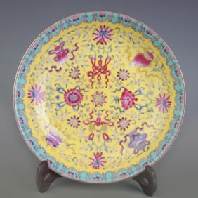 CLOISONNE ENAMEL FLORAL PATTERN PORCELAIN PLATE