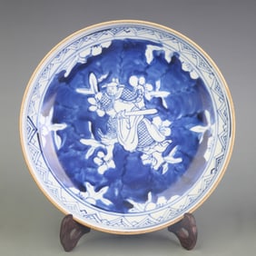 BLUE AND WHITE FIGURE PATTERN PORCELAIN PLATE