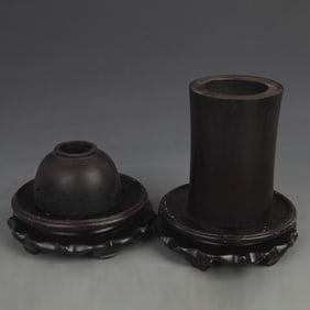 SET OF EBONY BRUSH POT AND WATER JAR