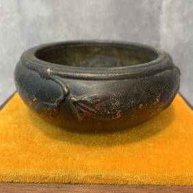 A FINELY CARVED ROUND BRONZE CENSER