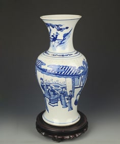 BLUE AND WHITE STORY PAINTED GUAN YIN STYLE VASE