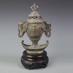 EUROPEAN-STYLE ELEPHANT EAR BRONZE INCENSE BURNER
