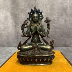 A FINE COLORED BRONZE MANJUSRI BUDDHA STATUE