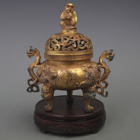 A FINE DRAGON EAR THREE FOOT BRONZE INCENSE BURNER