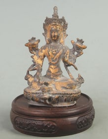 A TIBETAN BUDDHISM BRONZE GREEN TARA STATUE