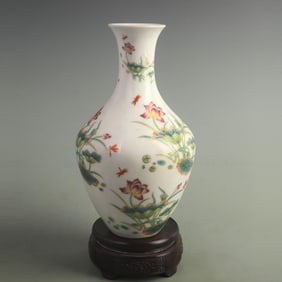 CLOISONNE ENAMEL PORCELAIN VASE WITH LOTUS FLOWER PATTERN