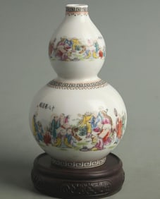 CLOISONNE COLOR EIGHTEEN ARHATS PATTERN GOURD STYLE PORCELAIN VASE