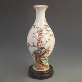 CLOISONNE COLOR FLOWER AND BIRD PATTERN GUANYIN STYLE PORCELAIN VASE