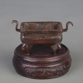 DOUBLE EAR FOUR SIDED SMALL BRONZE INCENSE BURNER