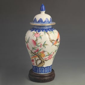 A FINE ENAMEL COLOR FLOWER AND BIRD PORCELAIN JAR