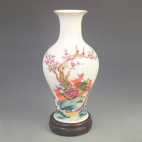 CLOISONNE COLOR FLOWER AND BIRD PATTERN PORCELAIN GUANYIN VASE