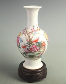 CLOISONNE COLOR WELCOMING PHOENIX PATTERN PORCELAIN DISPLAY VASE