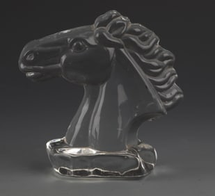 A FINE GLASS MADE HORSE HEAD FIGURE