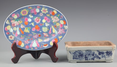 FINE PORCELAIN PLATE AND FLOWER POT