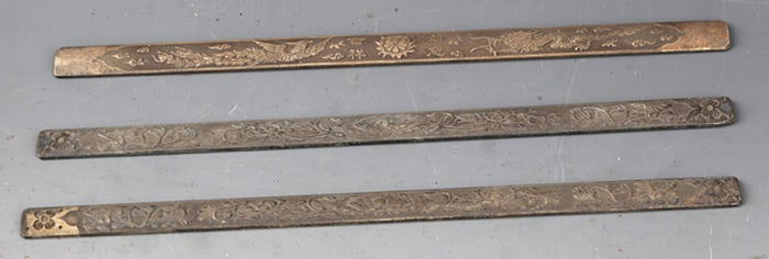 SILVER PAPERWEIGHTS WITH AUSPICIOUS DRAGON AND PHOENIX FLOWER PATTERNS (3 PIECES)