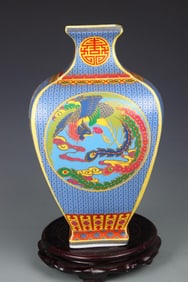 ENAMEL COLOR PHOENIX PATTERN  SQUARE VASE