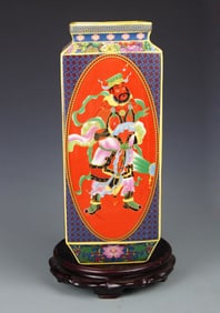 A ENAMEL COLOR DEITY PAINTED SQUARE VASE