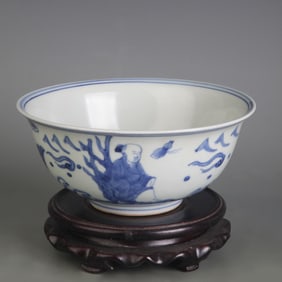 BLUE AND WHITE HUMAN FIGURE PATTERN PORCELAIN BOWL