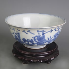 BLUE AND WHITE FIGURE PATTERN PORCELAIN BOWL