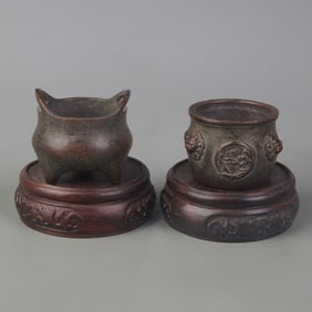 PAIR OF SMALL CARVED BRONZE CENSER
