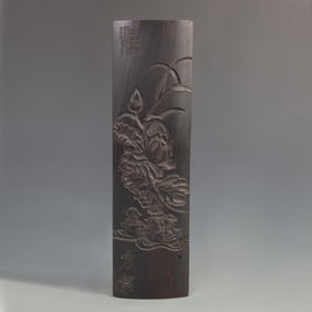 EBONY WOOD CARVED LOTUS POND PATTERN WOODEN ARM REST