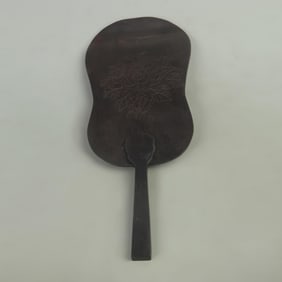 ZITAN WOOD CARVED BIRD AND FLOWER PATTERN FAN-SHAPED ORNAMENT