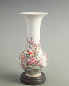 FAMILLE ROSE WELCOMING PHOENIX "FLOWERS BLOOM PROSPERITY" FLOWER PORCELAIN PORCELAIN VASE