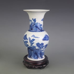 BLUE AND WHITE LANDSCAPE PATTERN FLOWER PORCELAIN VASE