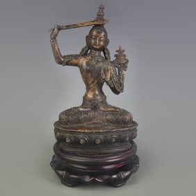 A FINE BRONZE MANJUSRI BUDDHA STATUE