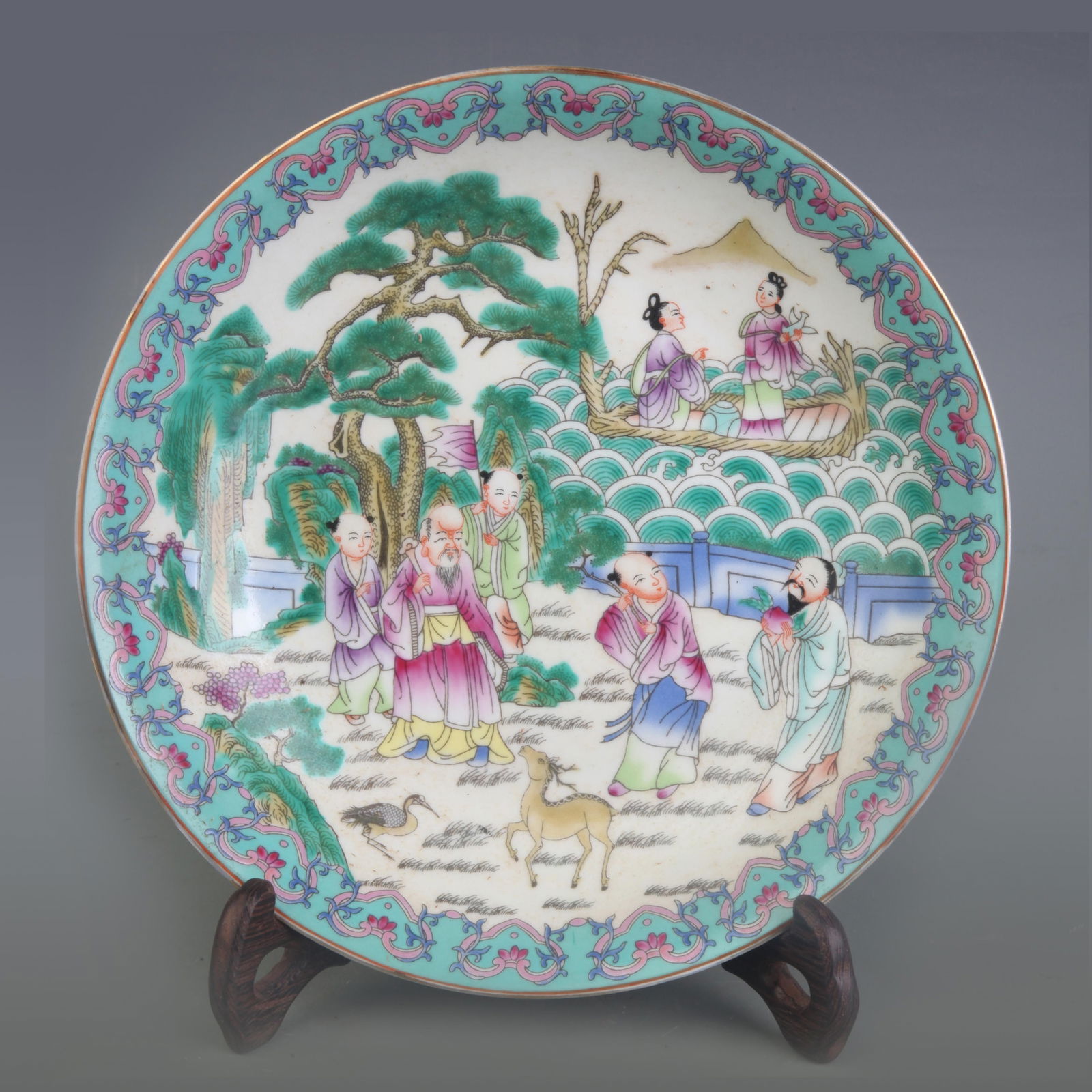 CLOISONNE GLAZED FIGURE PATTERN PORCELAIN PLATE (1 of 5)