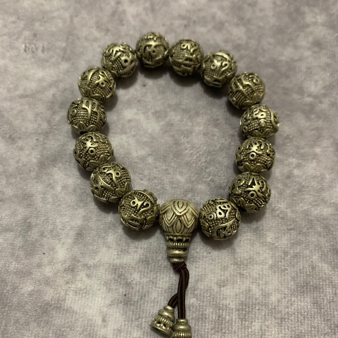 A FINELY CARVED WHITE BRONZE BRACELETS: Modern, Long:2.0 inch;Each Diameter: 0.5 inch;