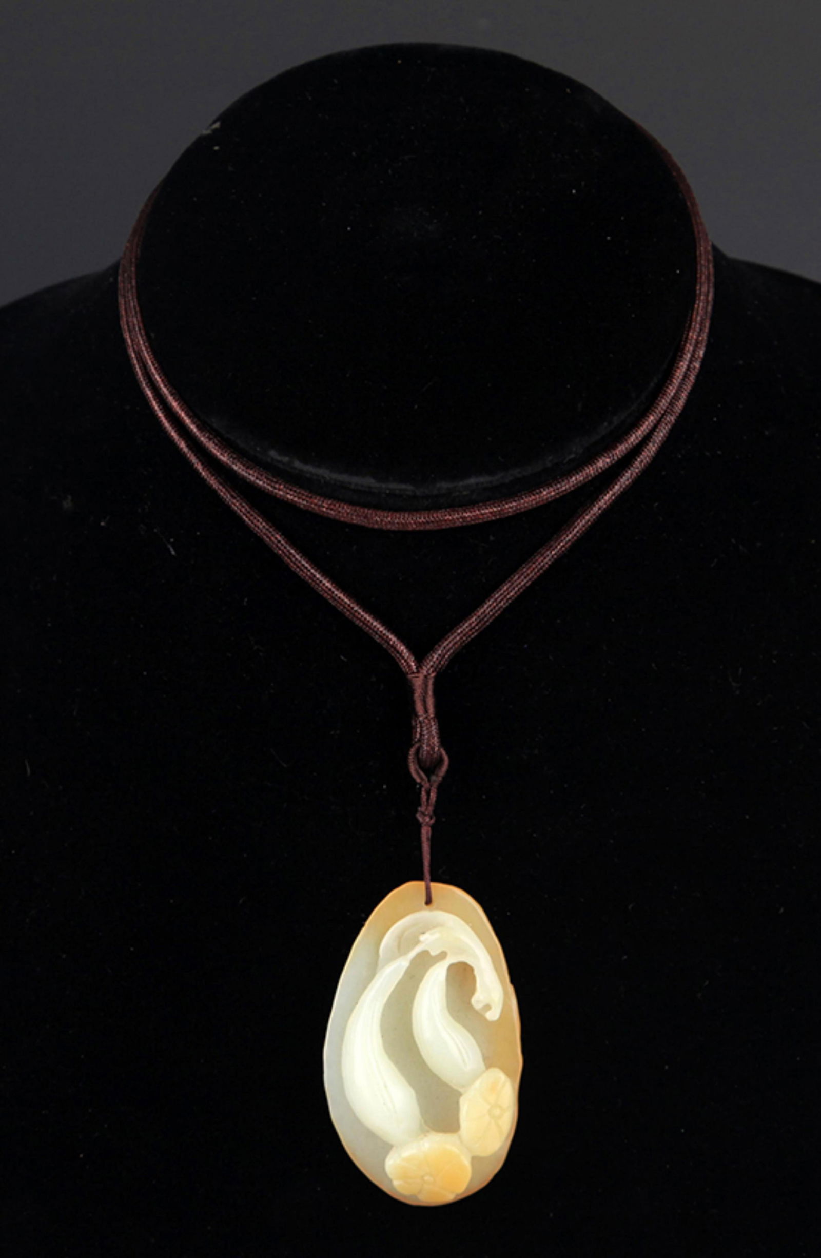 A MELON-SHAPED HETIAN JADE PENDANT,  ZI LIAO (1 of 5)