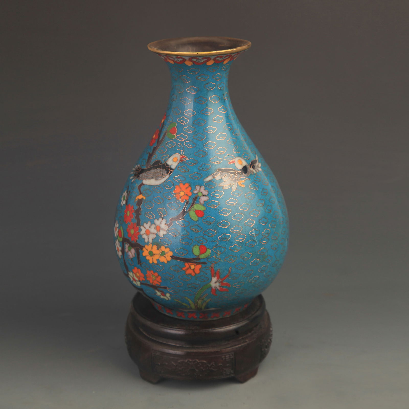 RARE MAGPIE ON PLUM TREE YU HU CHUN BRONZE VASE (1 of 6)