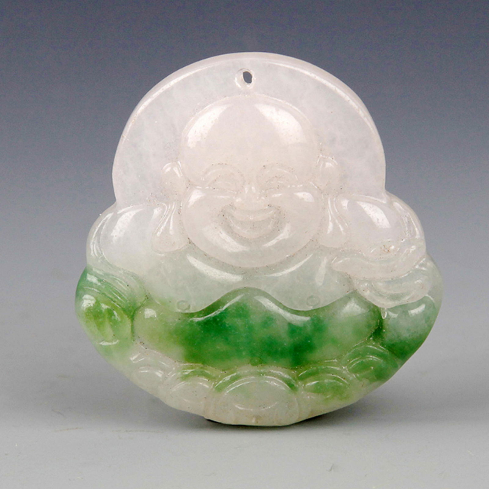 A FINE JADEITE PENDANT IN MAITREYA BUDDHA FIGURE (1 of 3)