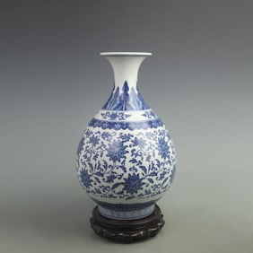 BLUE AND WHITE ENTWINED LOTUS YUHUCHUN STYLE PORCELAIN VASE
