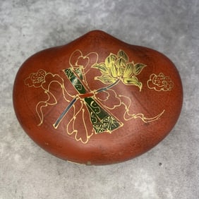 A FINE CARVED STONE INK WITH WOODEN BOX