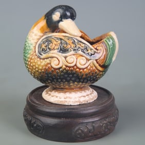 SANCAI GLAZE TWIN DUCK PATTERN BOTTLE